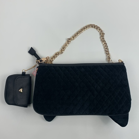 Juicy Couture Black Soft Clutch bag Gold Chain & Bow Accent & mini pouch NEW - Picture 5 of 16